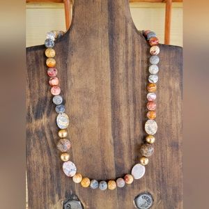 VINTAGE LARGE JASPER STONE NECKLACE ABSOLUTELY STUNNING (007NECK)